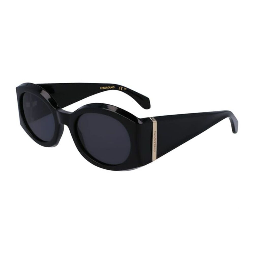 Salvatore Ferragamo Sunglasses Oval Full Rim, Black Frame and Grey. Lens